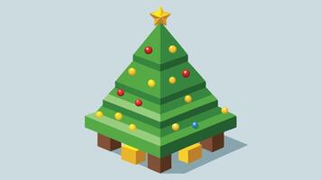 A colorful 3D representation of a Christmas tree decorated with ornaments and surrounded by gifts, set against a light blue background during the holiday season vector