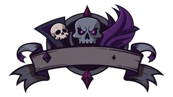 A striking illustration of a skull and a mysterious raven feather on a decorative background with sharp gems, showcasing dark fantasy elements and a sense of intrigue vector