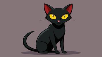 A cartoon-style black cat with striking green eyes standing on a dark green background, showcasing its playful and mysterious nature during a whimsical illustration vector