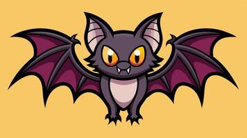 A cartoon bat with large wings and red ears is flying against a white background, showcasing its playful expression and cartoonish features vector