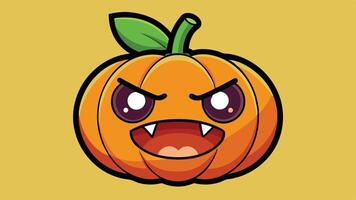 A playful cartoon pumpkin character with a mischievous grin and exaggerated features, showcasing vibrant colors against a bright green background during autumn festivities vector