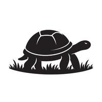 silhouette tortoise walking on the grass vector