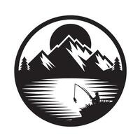 silhouette fisherman fishing on the lake with background mountain vector