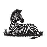 silhouette zebra lying on the grass vector