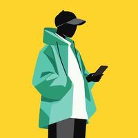 Stylish Person Using Smartphone, Minimalist Illustration vector