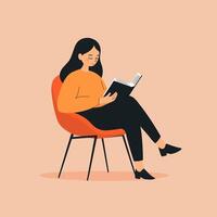 Woman Relaxing and Reading a Book in Cozy Setting vector
