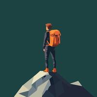 Backpacker Reaching the Summit of a Mountain vector
