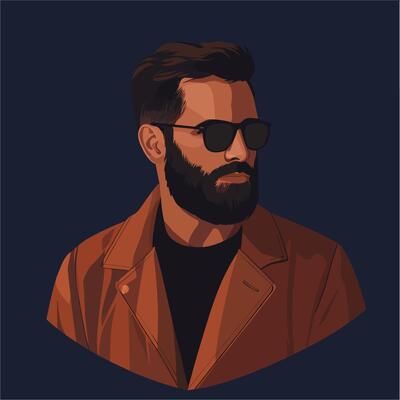 Stylish Bearded Man in Sunglasses and Brown Jacket. Illustration. Minimalist Illustration .