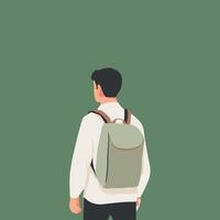 Back View of a Young Man with a Backpack, Minimalist Illustration vector