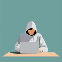 Mysterious Figure Working on Laptop in a Minimalist Style vector