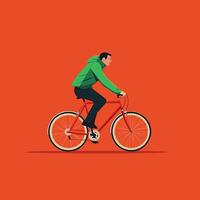Man Riding a Red Bicycle on an Orange Background. A Minimalist Illustration vector