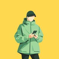 Stylish Person Using Smartphone in Minimalist Illustration vector