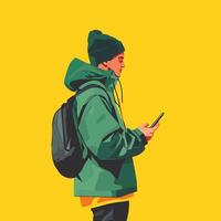 Stylish Urban Youth in Green Jacket on Vibrant Background vector