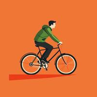 A Man Riding a Bicycle on an Orange Background vector