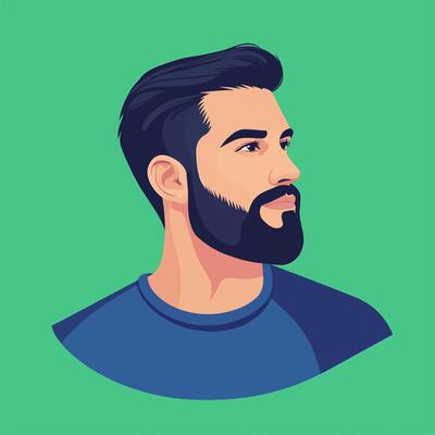 Modern Illustrated Portrait of a Bearded Man on Green Background