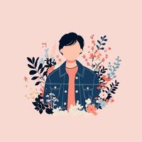 Stylish Person in Denim Jacket with Floral Background vector