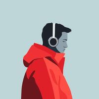 A Man Listening to Music in Red Coat vector