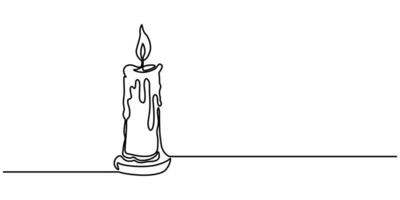 Continuous one line drawing candle burning flame vector