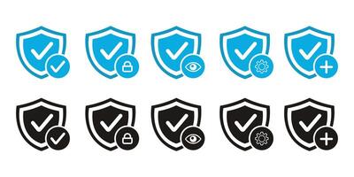Shield Check Mark Icon locker, eyes, gear and medical plus icon symbol vector