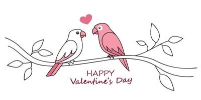 two lovebirds perched on a branch surrounded by full of romantic and artistic elements perfect for Valentine's Day and creative designs. vector