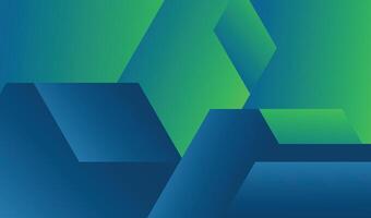 Abstract geometric shapes, blue and green gradient background, 3D render, minimalist design vector