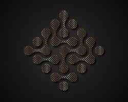 Technology connection logo design, fluid transition sign, integration abstract symbol. circles point movement, in gold color isolated on black background vector