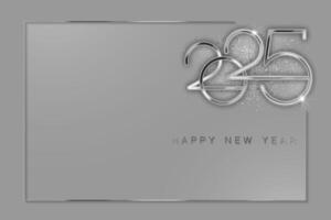 2025 New Year silver logo design. Holiday greeting card. Copy space. design for greeting card, invitation, calendar, party, white gold festive banner isolated on light gray background vector