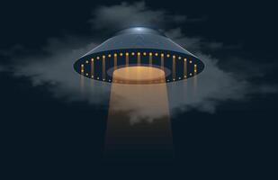 Alien spaceship emitting light beam in the sky. Ufo Uap concept, Unidentified Flying Object Saucer, Extraterrestrial visitors. vector