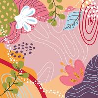 Abstract beautiful floral pattern with flowers, leaves square shape on pink background. Beautiful floral composition. Unique trendy colorful colorful colorful background in neutral warm tones vector