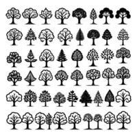 Various black multiple trees icon art set vector