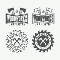 Woodworks logo design set with saws and axes vector