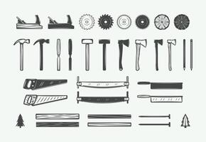 Hand drawn tools and tools for woodworking vector