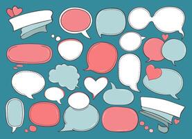 Set of colorful speech bubbles. Funny chat boxes and empty social media message balloons in doodle cartoon style. Information, idea, quote or fun dialogue frame vector