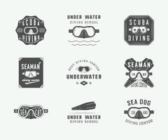 Scuba diving badges and labels set vector