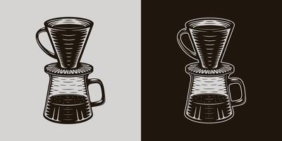 Two different illustrations of a coffee maker and a coffee pot vector