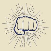 A fist is shown with rays coming out of it vector