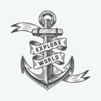 An anchor with a ribbon and a banner that says explore the world vector