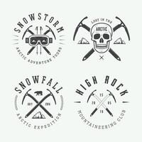 Four logos for snowboarding, skiing and high rock vector