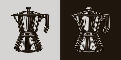 Two different coffee makers on a black and white background vector