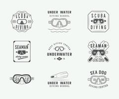Set of vintage diving badges and labels vector