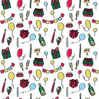 Birthday Seamless Pattern. Endless ornament, doodle colorful elements on a white background. Wallpapers, backgrounds, prints, wrapping, design papers, stationery design, packaging, gifts, decor vector