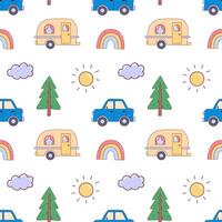 Cute Camper Van Seamless Pattern, Childish background vector