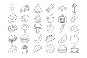 a set of food icons in a line style on white background vector