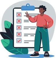 A flat illustration of a character with task failure list vector