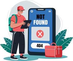A flat illustration of a character having app error vector