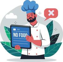 A flat illustration of sad chef with no food typography vector
