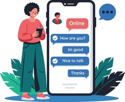 A flat illustration character doing online chat on a mobile vector