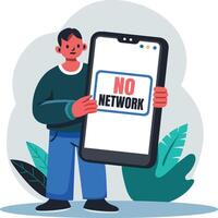 A flat illustration of a character with no network on mobile vector