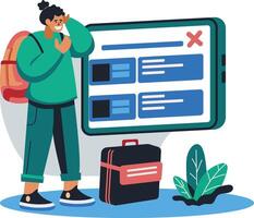 A flat illustration of character having booking error on a website vector