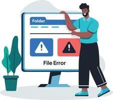 A flat illustration of a character having file error vector